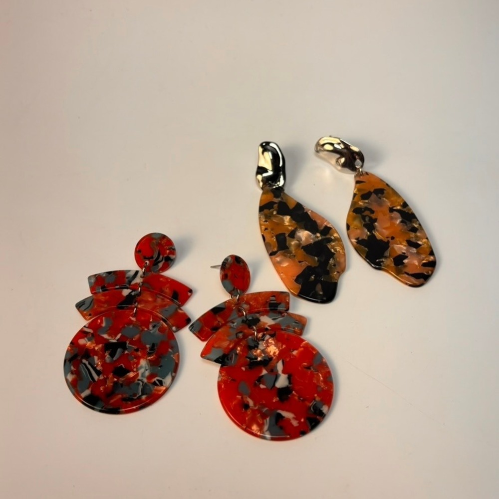 Acrylic Drop Earrings Tortoiseshell Geometric Retro Statement Set of Two Pairs